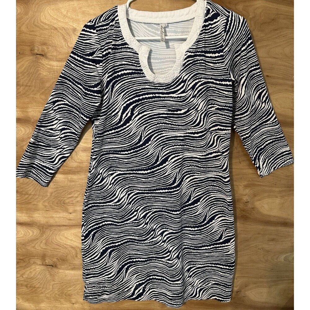 Lulu B Travel Dress 3/4 Sleeve Size Small Blue Print Colorful Stretch